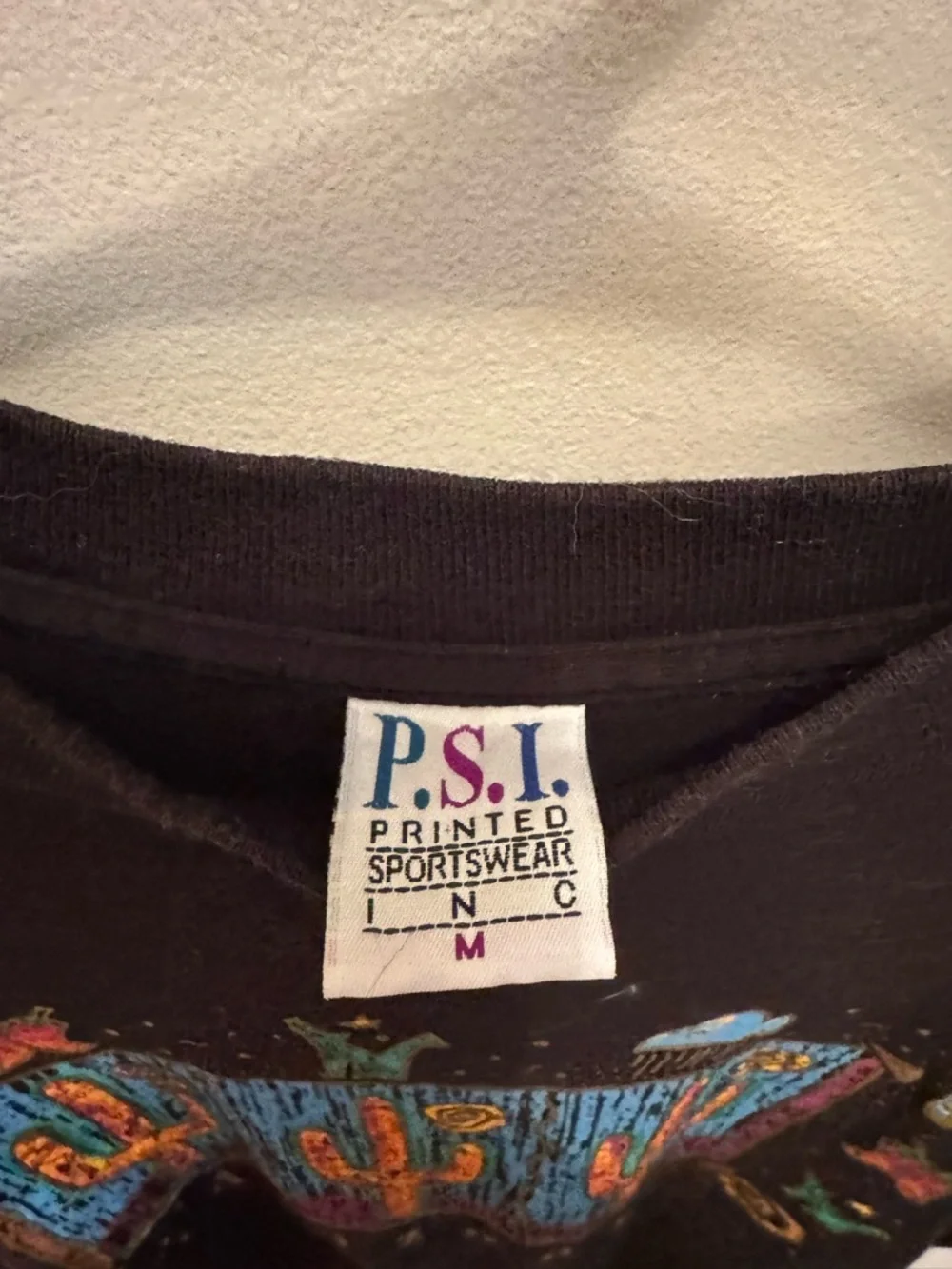 Vintage Black Cotton Tee with White Care Tag - Picture 4 of 5